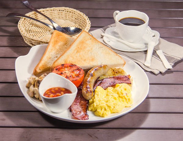 Hot breakfast with barista coffee or tea